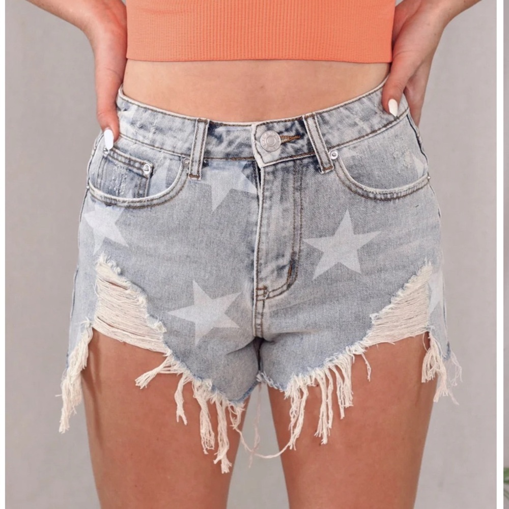 Blue bonnet babes, blue buttercup star spangled jean shorts
